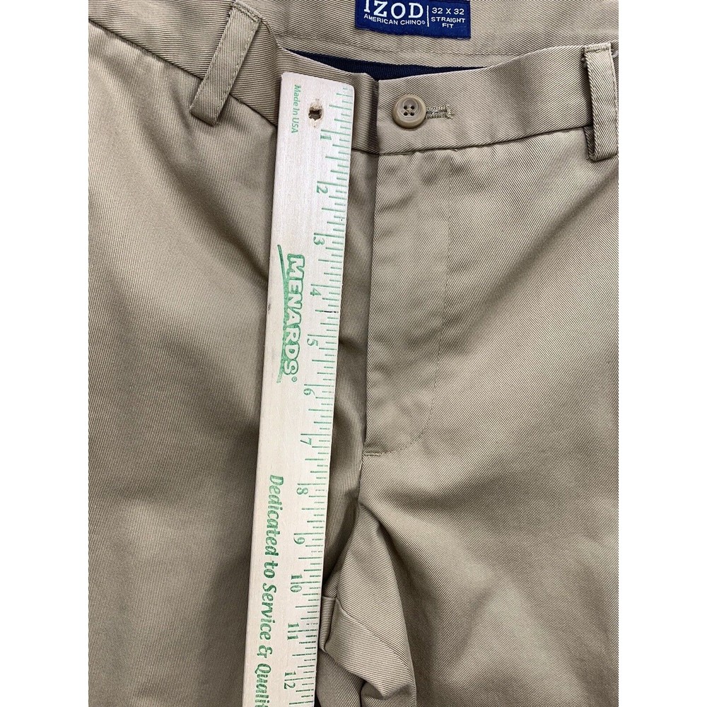 IZOD American Chino Pants Mens 32X32 Khaki Straight Fit Flat Front Pockets - Picture 7 of 16